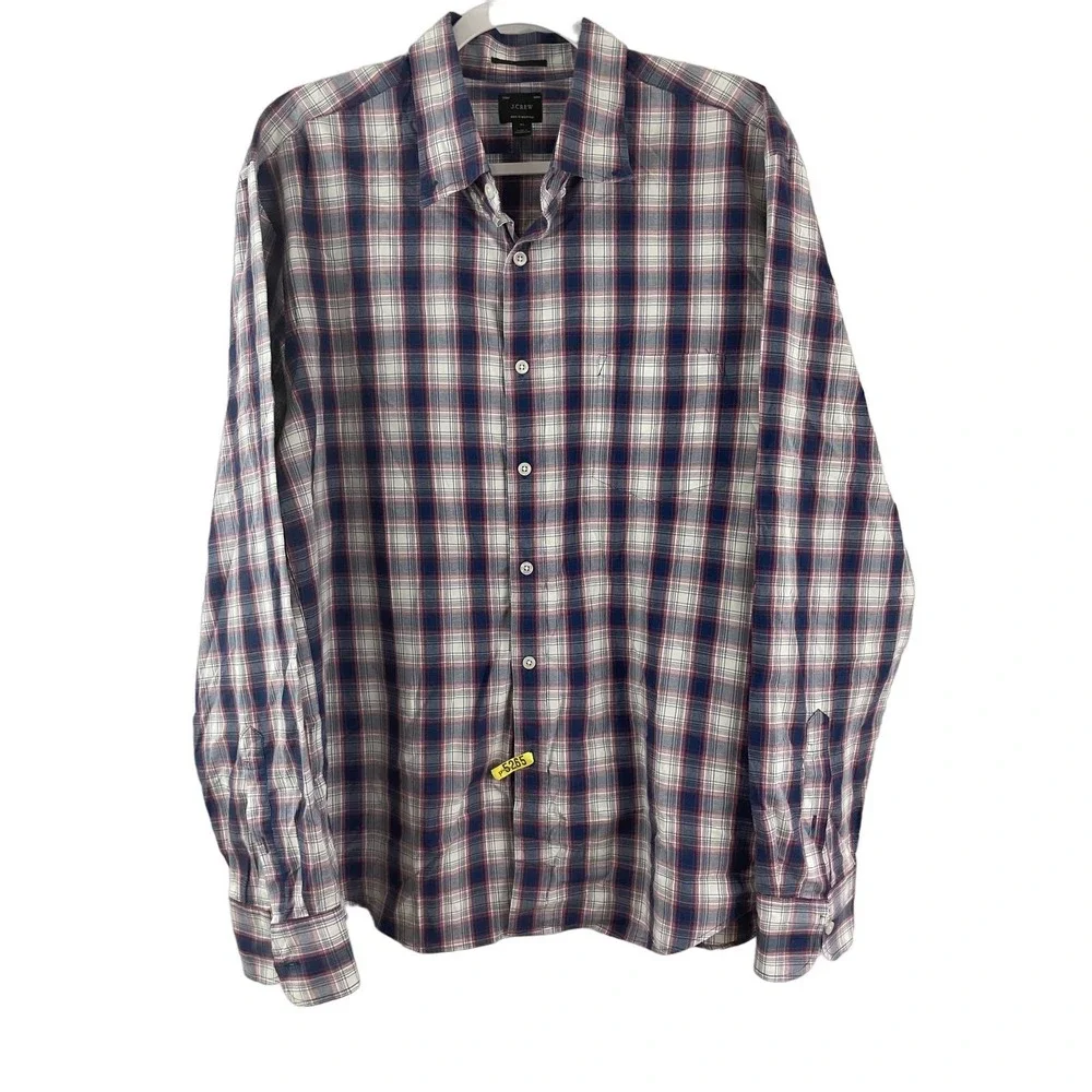 J. Crew Size XL men’s Plaid Button Down Shirt Long Sleeve Blue White 98% Cotton